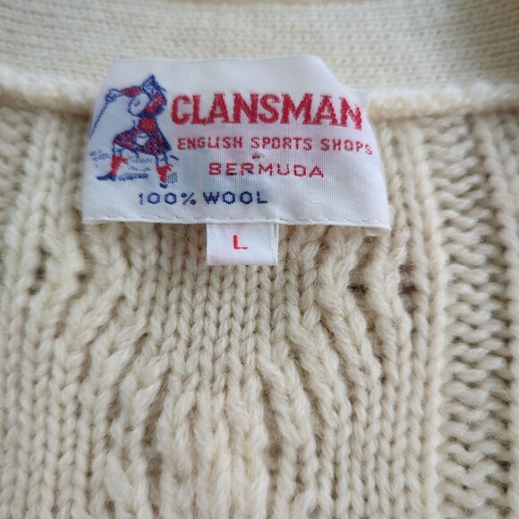 Vintage Clansman Cream Cardigan L English Sport Shops Bermuda Wool Cable Knit - Picture 9 of 14